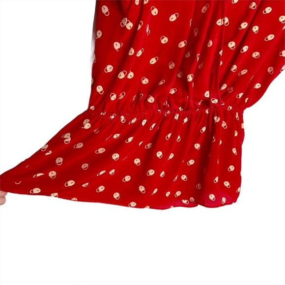 Petticoat Alley 100% Silk Cherry Red Lock Print Blouse - Picture 5 of 14